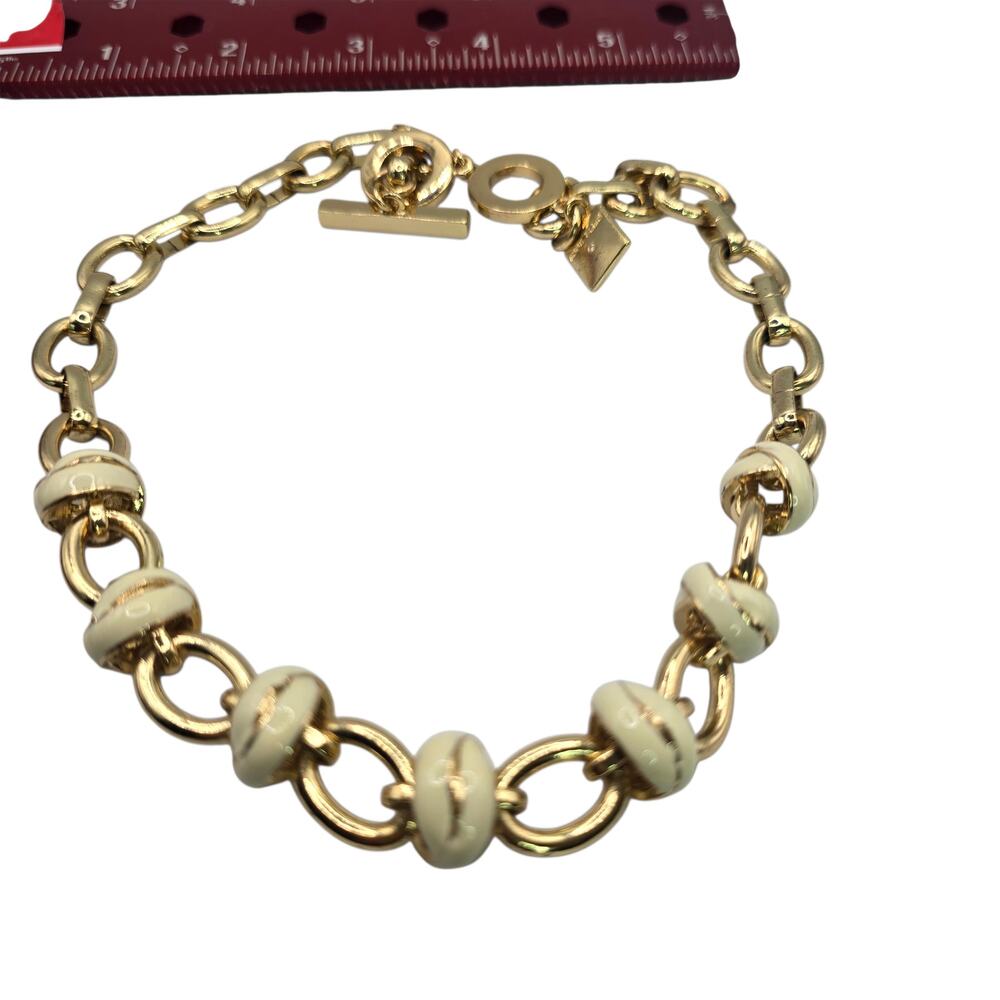 Necklace Anne Klein Cream Beige Links Gold Tone Collar 17" Statement SKU 2884 - Picture 5 of 6
